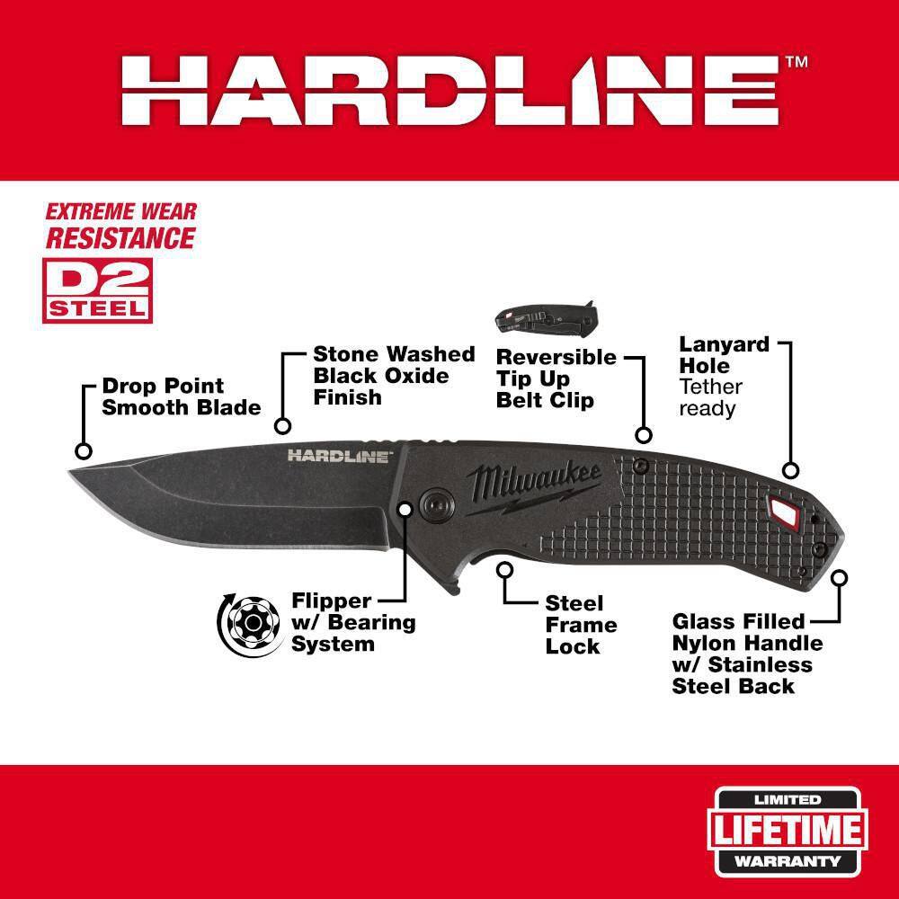 Milwaukee 48-22-1994-48-22-1530 3 in. Hardline D2 Steel Smooth Blade Pocket Folding Knife and FASTBACK Spring Assisted Folding Knife (2-Piece)