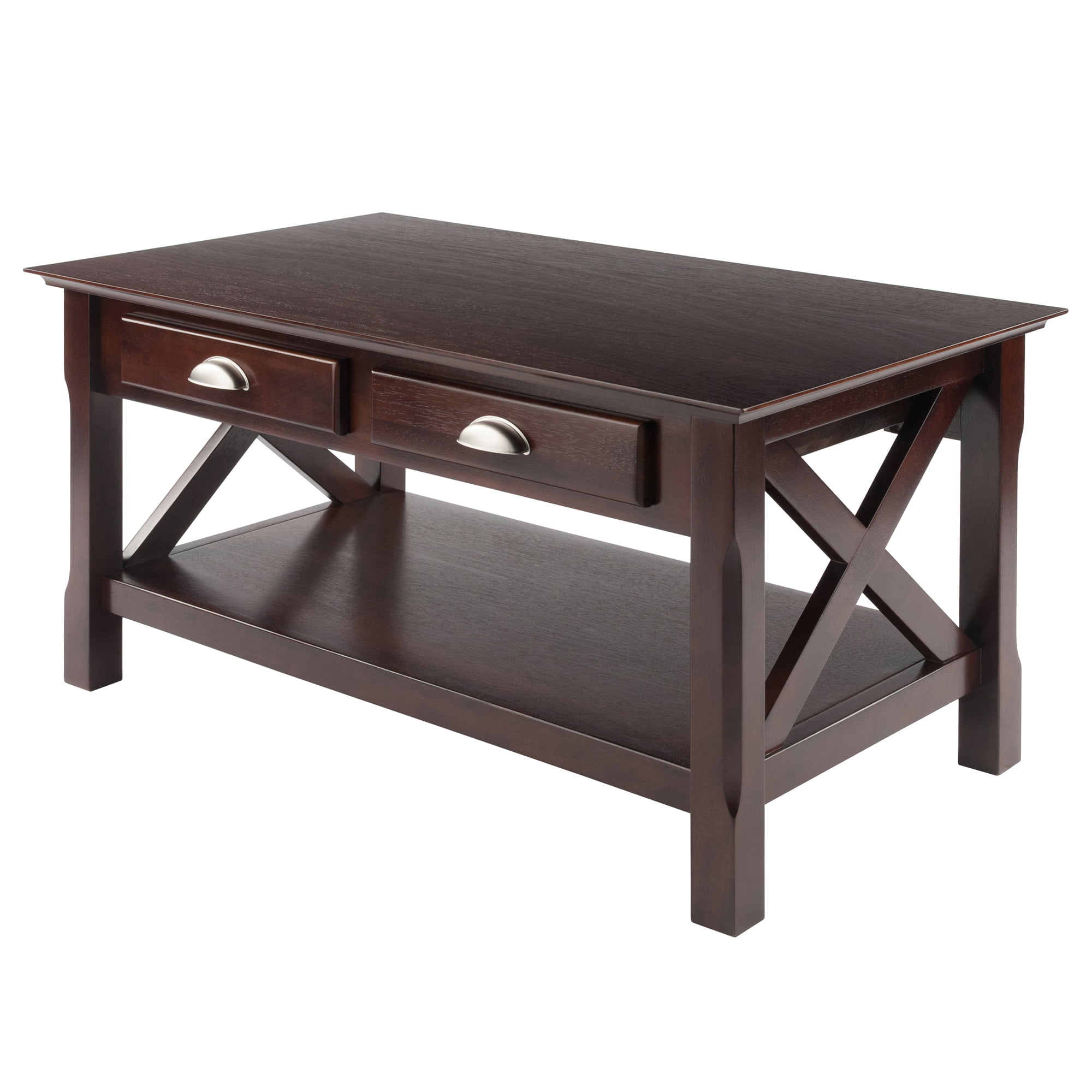 Winsome Wood Xola X Panel Coffee Table with Drawers. Cappuccino