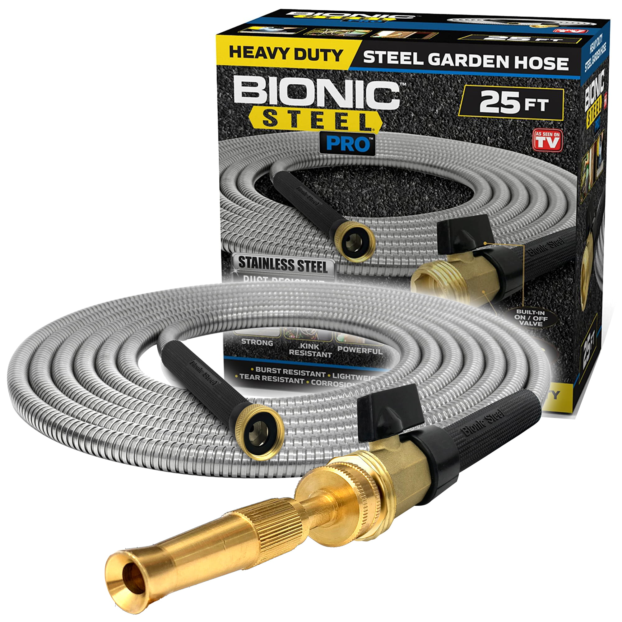Bionic Steel Pro Garden Hose - 304 Stainless Steel Metal Water Hose. Heavy Duty Lightweight. 25ft