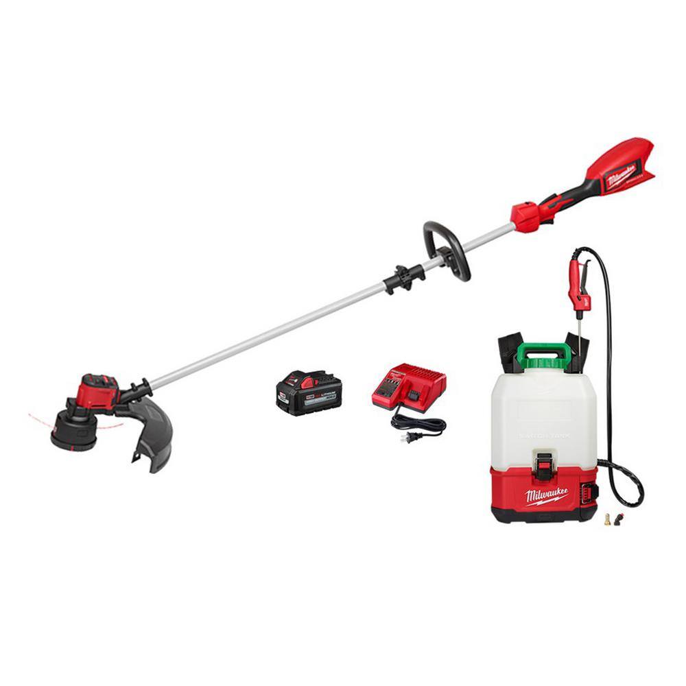 Milwaukee 2828-21-2820-20PS M18 18 V Lithium Ion Brushless Cordless String Trimmer 6.0Ah Kit & M18 4 Gal. Switch Tank Backpack Pesticide Sprayer