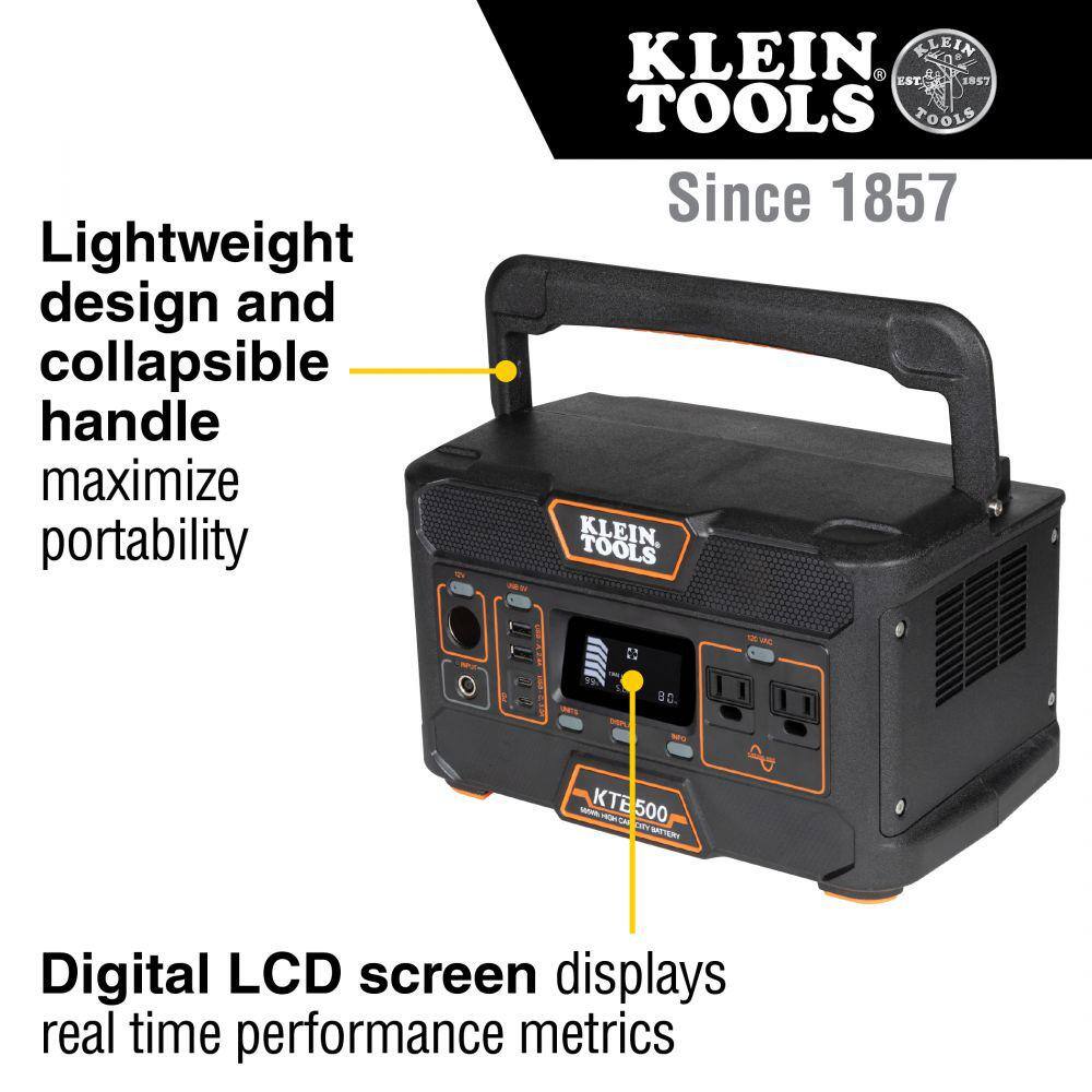 Klein Tools KTB500 500-Watt Portable Power Station Push Button Start Battery Generator