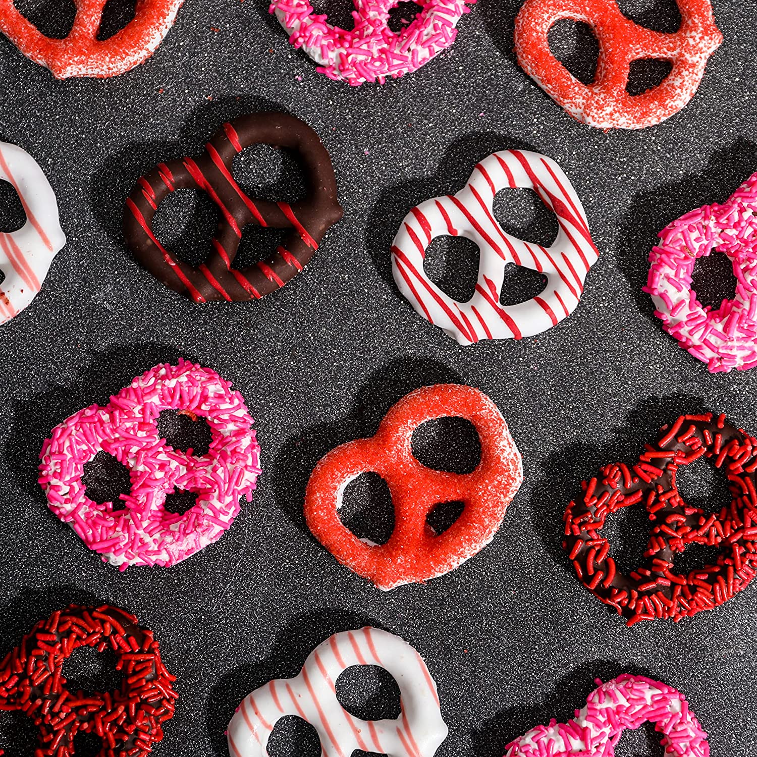 The Pretzel Plate Chocolate Covered Pretzels Valentines Box- Vegan Gourmet Assorted Dark & White Chocolates Gift