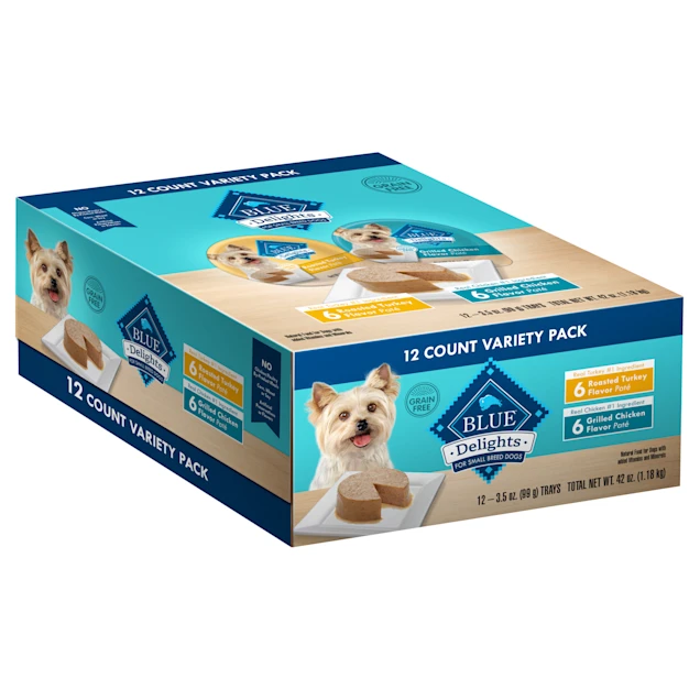 Blue Buffalo Divine Delights Variety Pack with Roasted Turkey and Grilled Chicken Wet Dog Food. 3.5 oz.. Count of 12