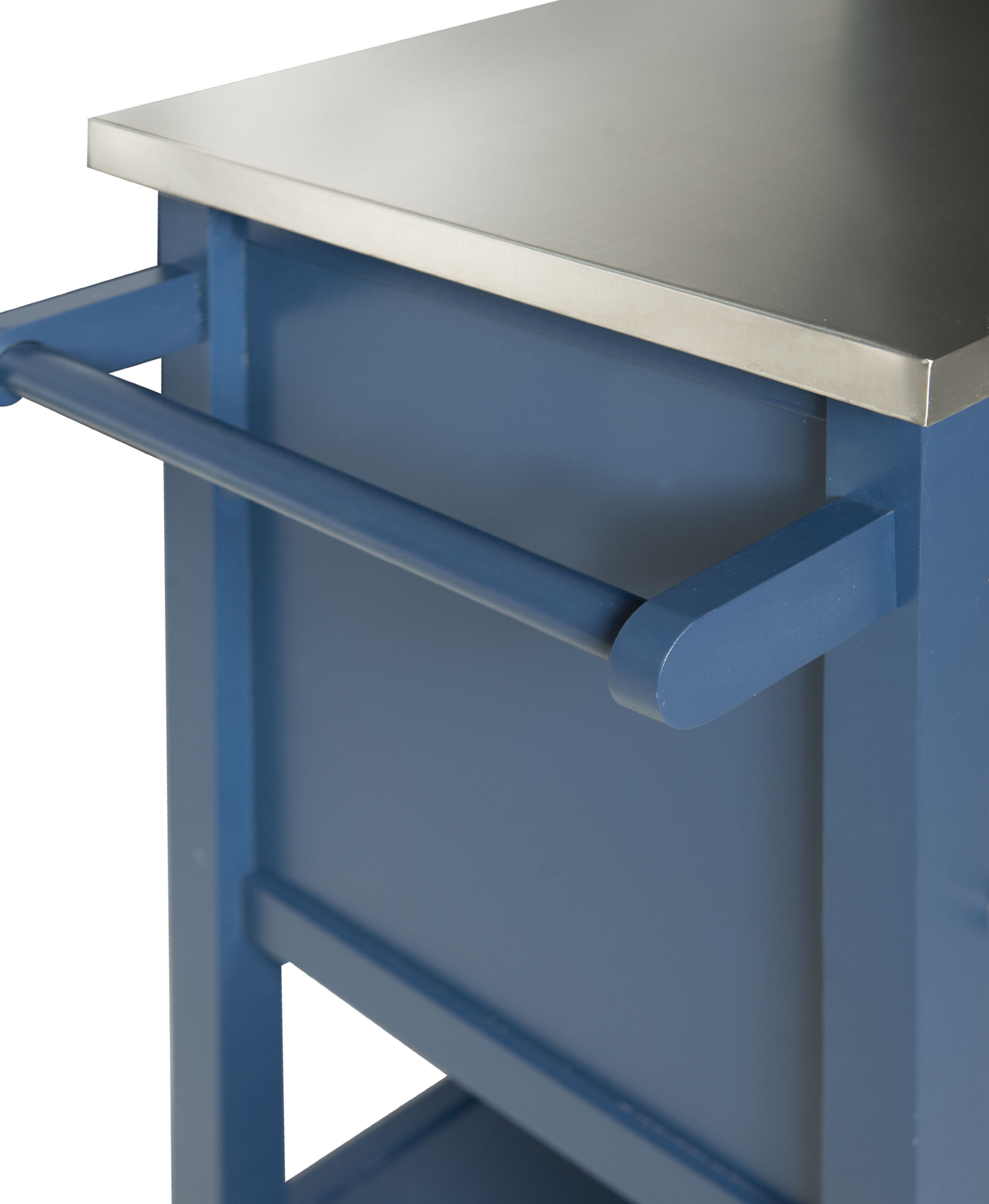 Linon Blue Wood Base with Stainless Steel Metal Top Rolling Kitchen Cart (25.5-in x 17.99-in x 36.02-in)