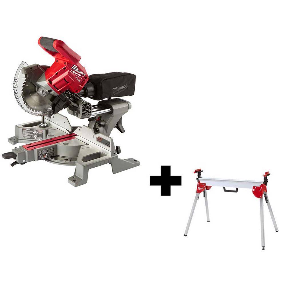 Milwaukee 2733-20-48-08-0551 M18 FUEL 18V Lithium-Ion Brushless Cordless 7-1/4 in. Dual Bevel Sliding Compound Miter Saw with Stand (Tool-Only)