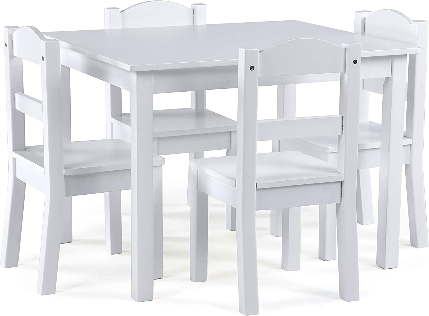 Humble Crew. White Kids Wood Table and 4 Chairs Set