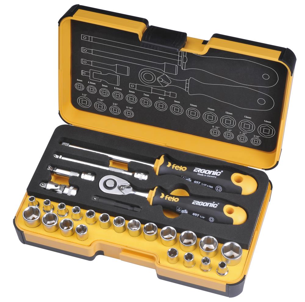 Felo 27-Piece 72-Tooth 1/4-in Drive Interchangeable Ratchet Set