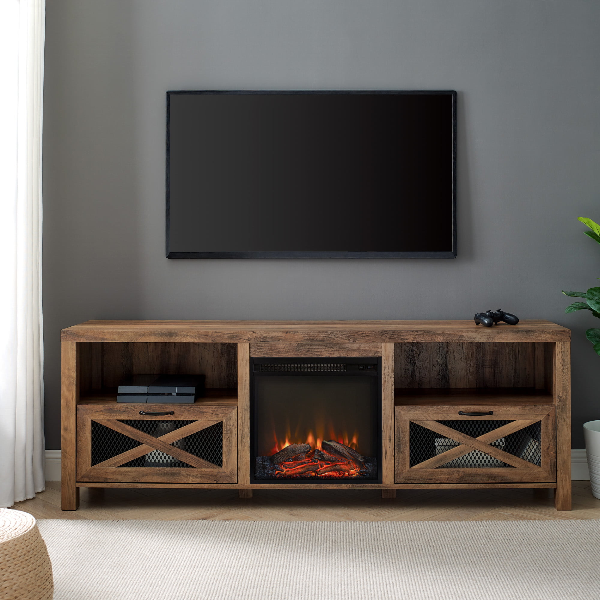 Manor Park Fireplace TV Stand for TVs up to 80″. Reclaimed Barn wood