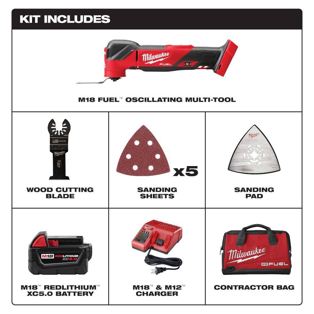Milwaukee 2836-21-2737-20 M18 FUEL 18V Lithium-Ion Cordless Brushless Oscillating Multi-Tool Kit with FUEL Jigsaw