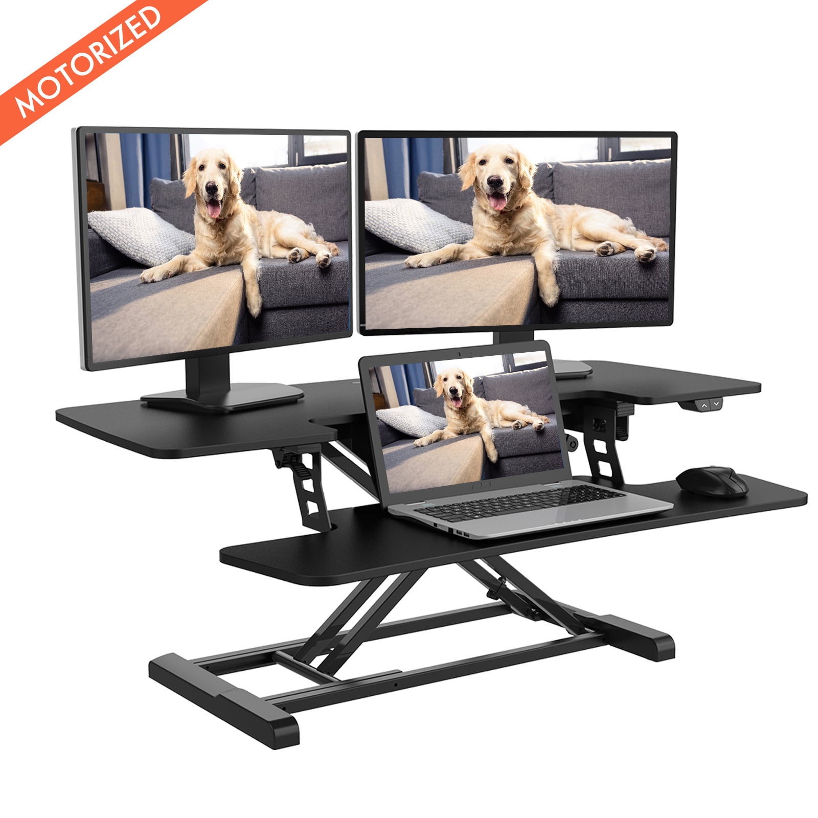 FLEXISPOT Motorized Home Office Standing Desk Converter Computer Desk Riser Black 40″ U-Shape