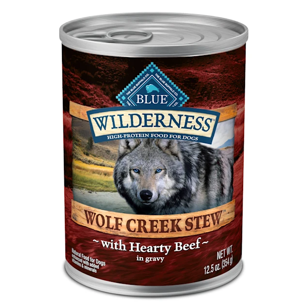 Blue Buffalo Blue Wilderness Wolf Creek Stew Hearty Beef Stew Wet Dog Food. 12.5 oz.. Case of 12