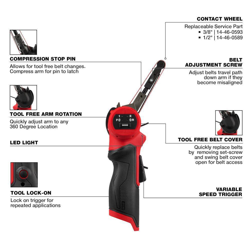 Milwaukee 2483-20 M12 FUEL 12V Lithium-Ion Brushless Cordless 3/8 in. x 13 in. Bandfile (Tool-Only)