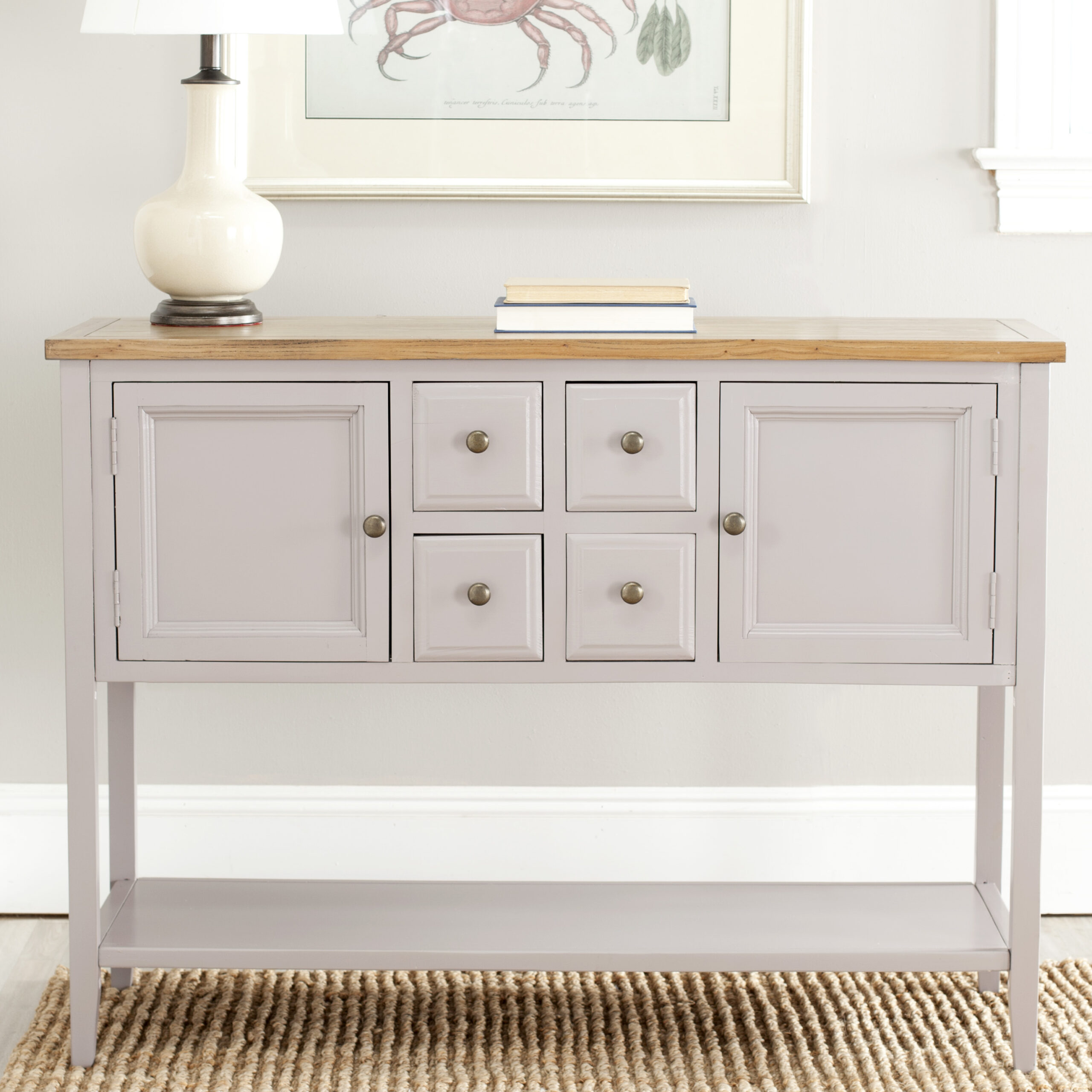 Safavieh Charlotte Rustic Storage Sideboard w/ 2 Cabinets & 4 Drawers. Quartz Grey/Oak