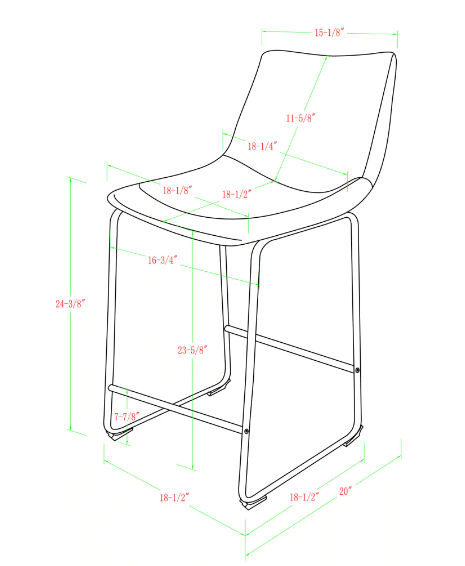Walker Edison Wasatch 24 in. Whiskey Brown Low Back Metal Frame Counter Height Bar Stool with Faux Leather Seat (Set of 2)