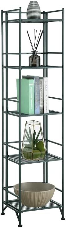 Convenience Concepts Xtra Storage Shelves - 5-Tier Folding Metal Shelving. Modern Shelves for Storage and Display in Living Room. Bathroom. Office. Kitchen. Garage. Forest Green