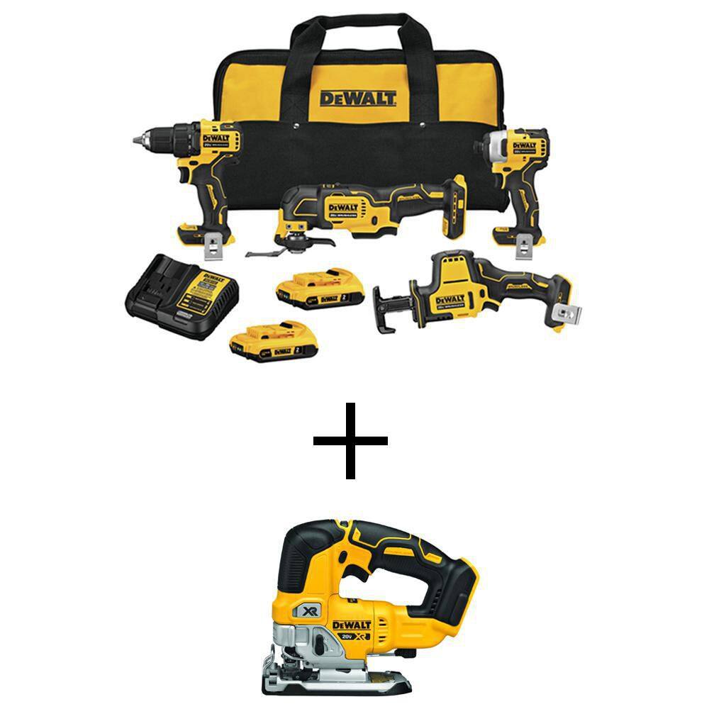 DEWALT DCK489D2WCS334B ATOMIC 20V MAX Lithium-Ion Cordless Brushless 4 Tool Combo Kit and 20V MAX XR Cordless Brushless Jigsaw