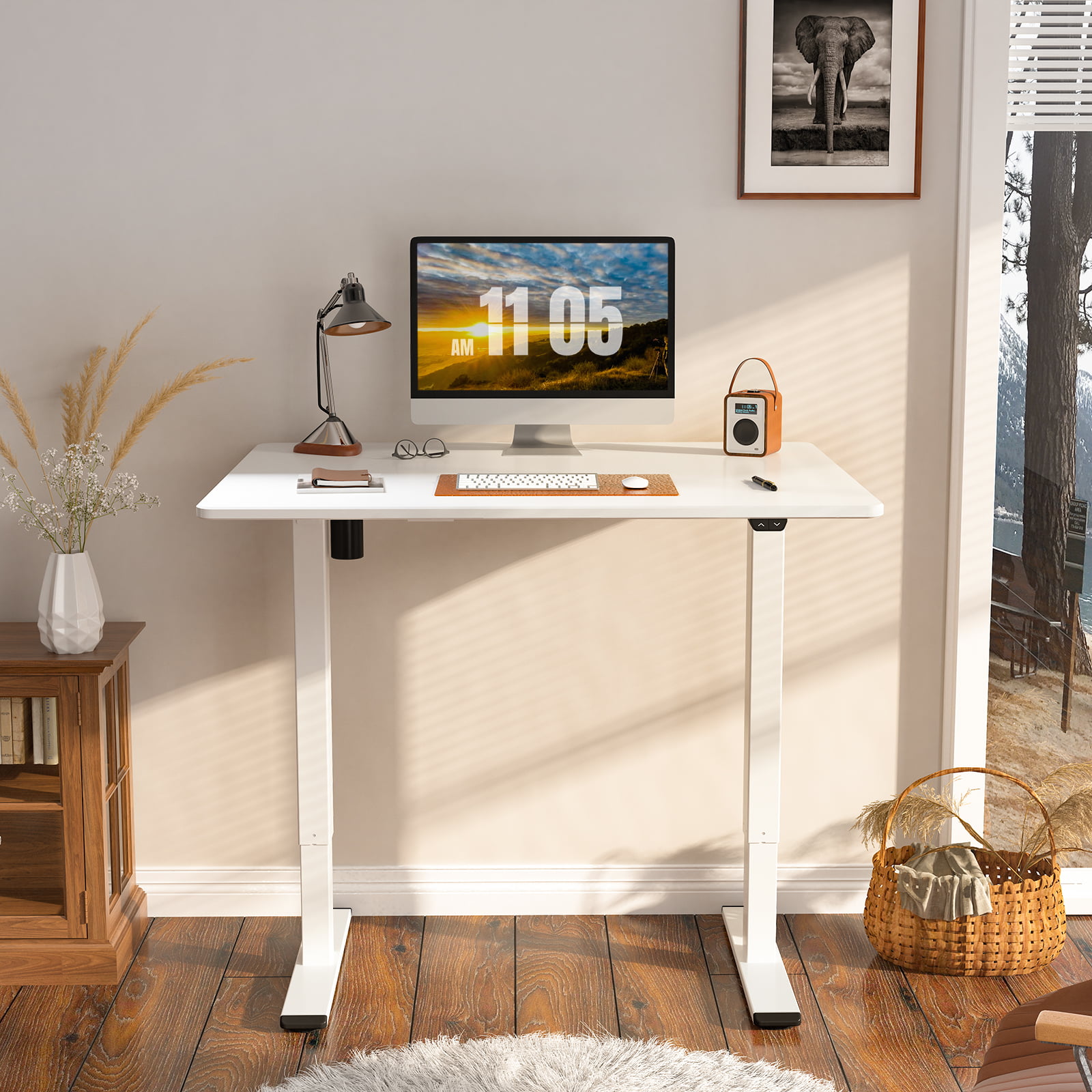 FlexiSpot 42″ x 24″ Ergonomic Home Office Electric Height Adjustable Desk White Frame+ White Top