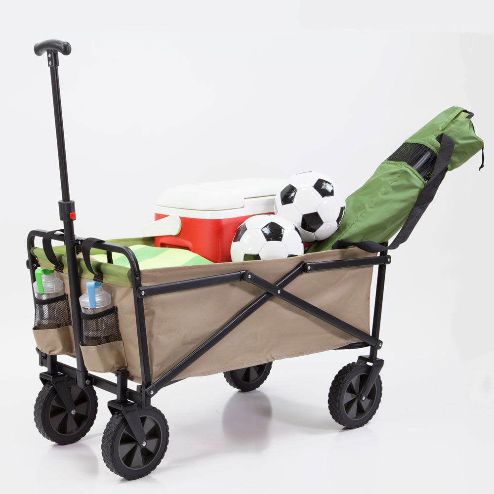 Seina 150lb Capacity Folding Steel Outdoor Utility Wagon Cart. Khaki/Green
