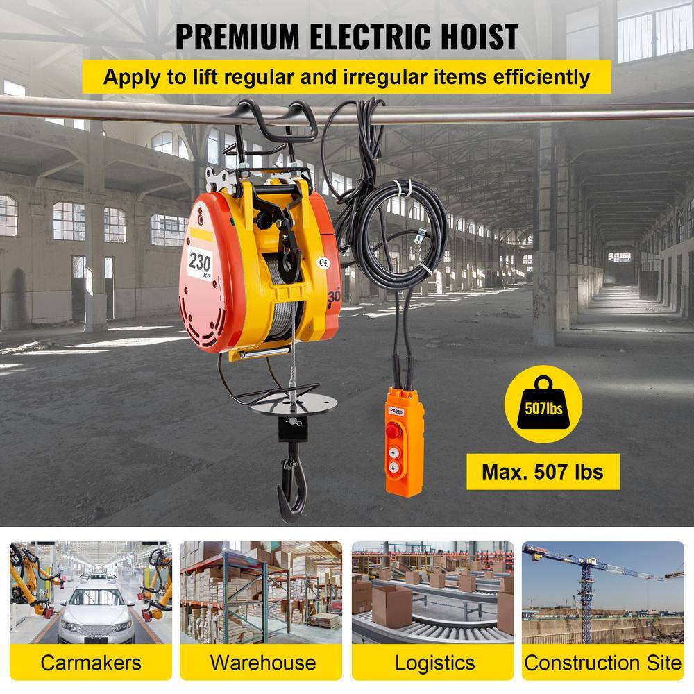 VEVOR DDHL230KG00000001V1 Electric Chain Hoist 507 lbs. Load Capacity Electric Winch w/ 1300-Watt Powerful Motor w/ 98 ft. Length Steel Wire Rope