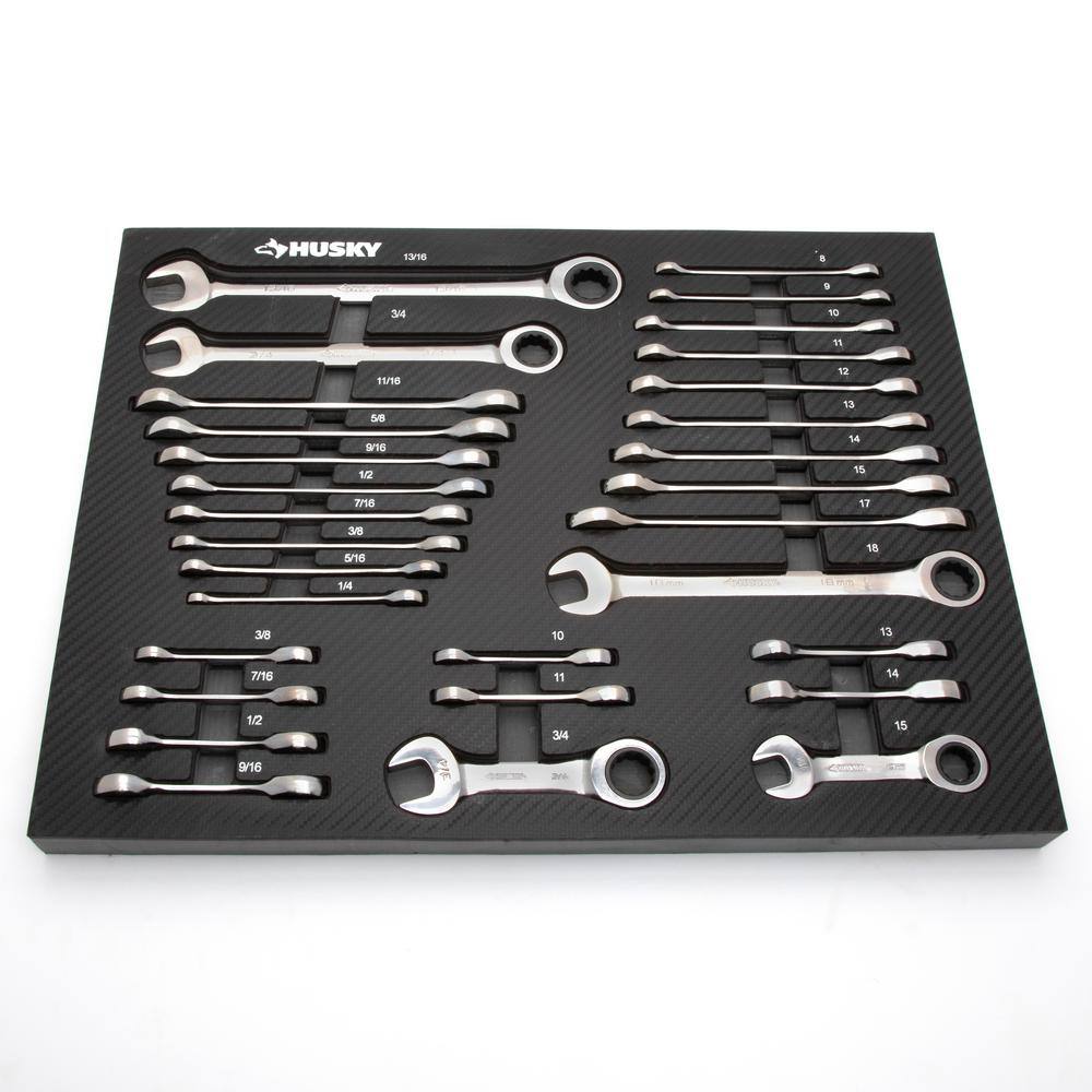 Husky HRW30PCEVA SAE and Metric Ratcheting Wrench Set in EVA Tray (30-Piece)