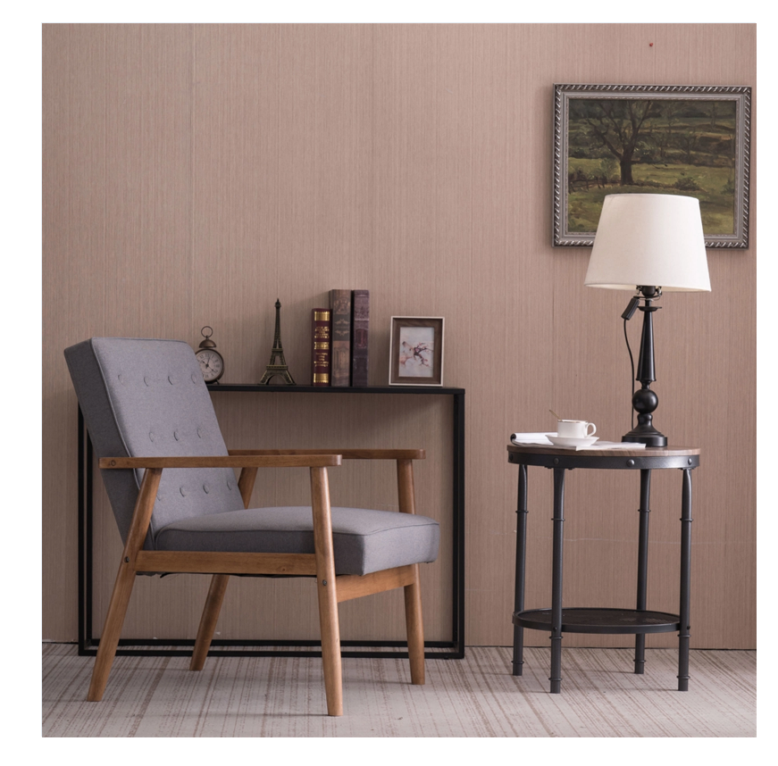 DISCOUNTTODAY (75 x 69 x 84) cm Retro Modern Wooden Single Chair. Grey Fabric