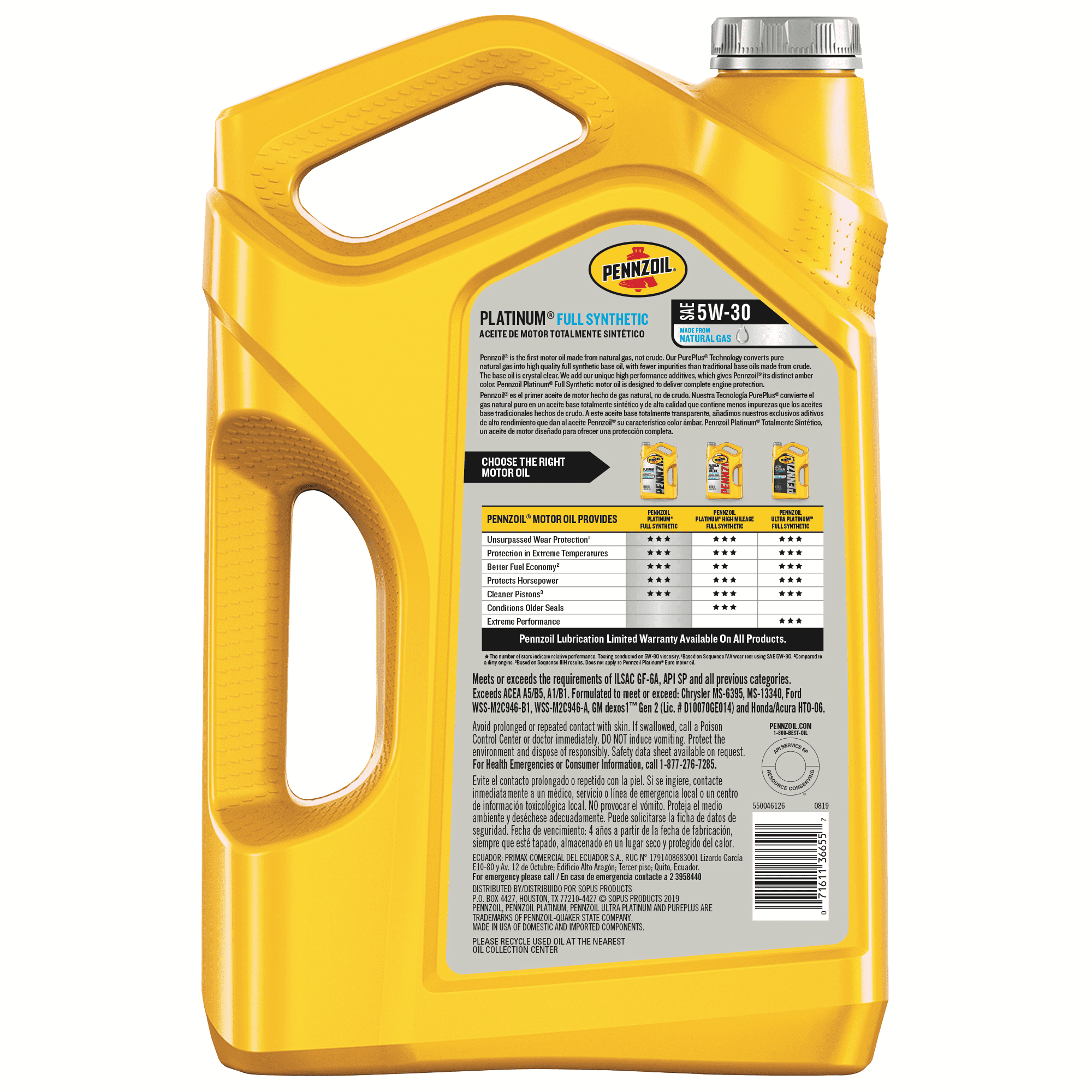 Pennzoil Platinum Full Synthetic 5W-30 Motor Oil. 5-Quart