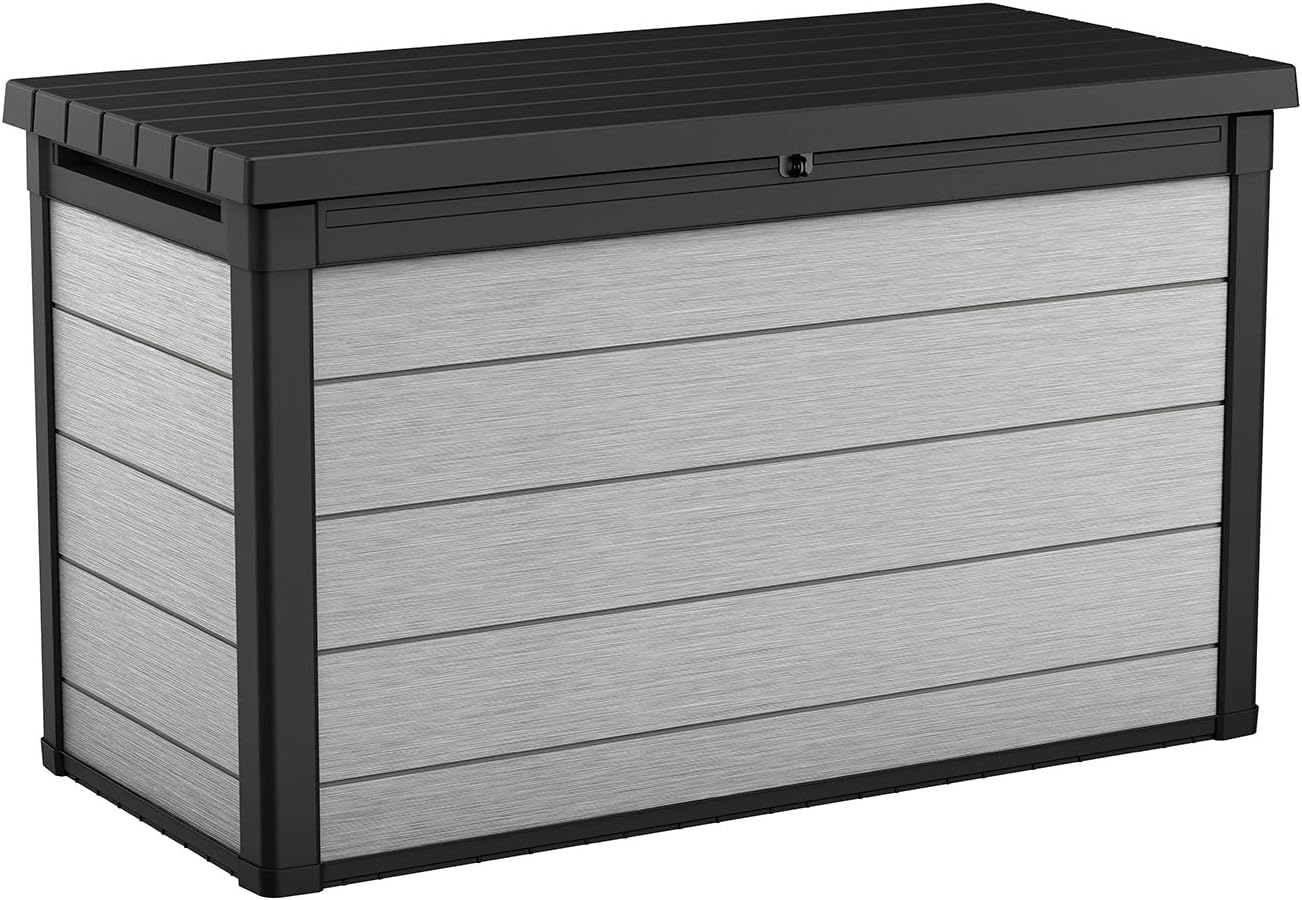 Keter Denali 200 Gallon Resin Large Deck Box-Organization and Storage for Patio Furniture. Outdoor Cushions. Garden Tools and Pool Toys. Grey & Black
