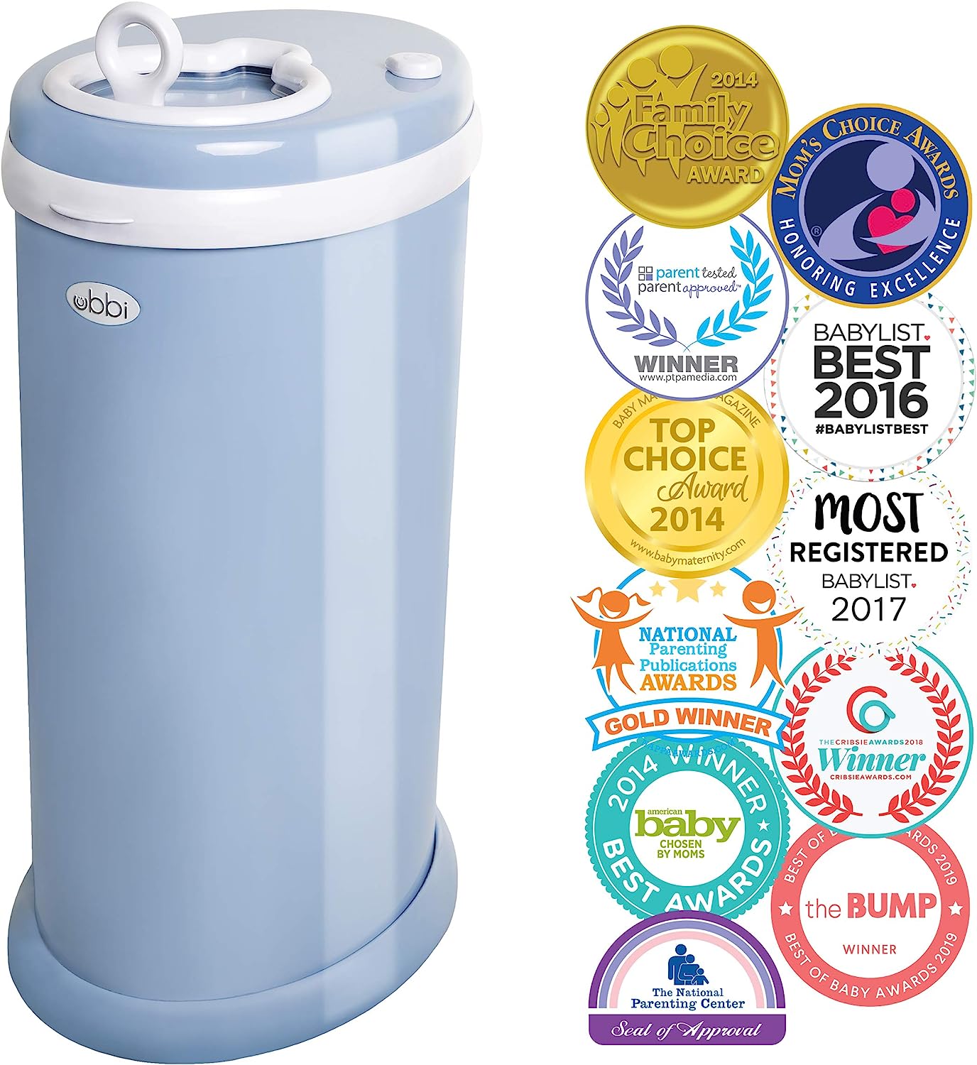 Ubbi Steel Odor Locking. No Special Bag Required. Money Saving. Modern Design. Registry Must-Have Diaper Pail. Cloudy Blue