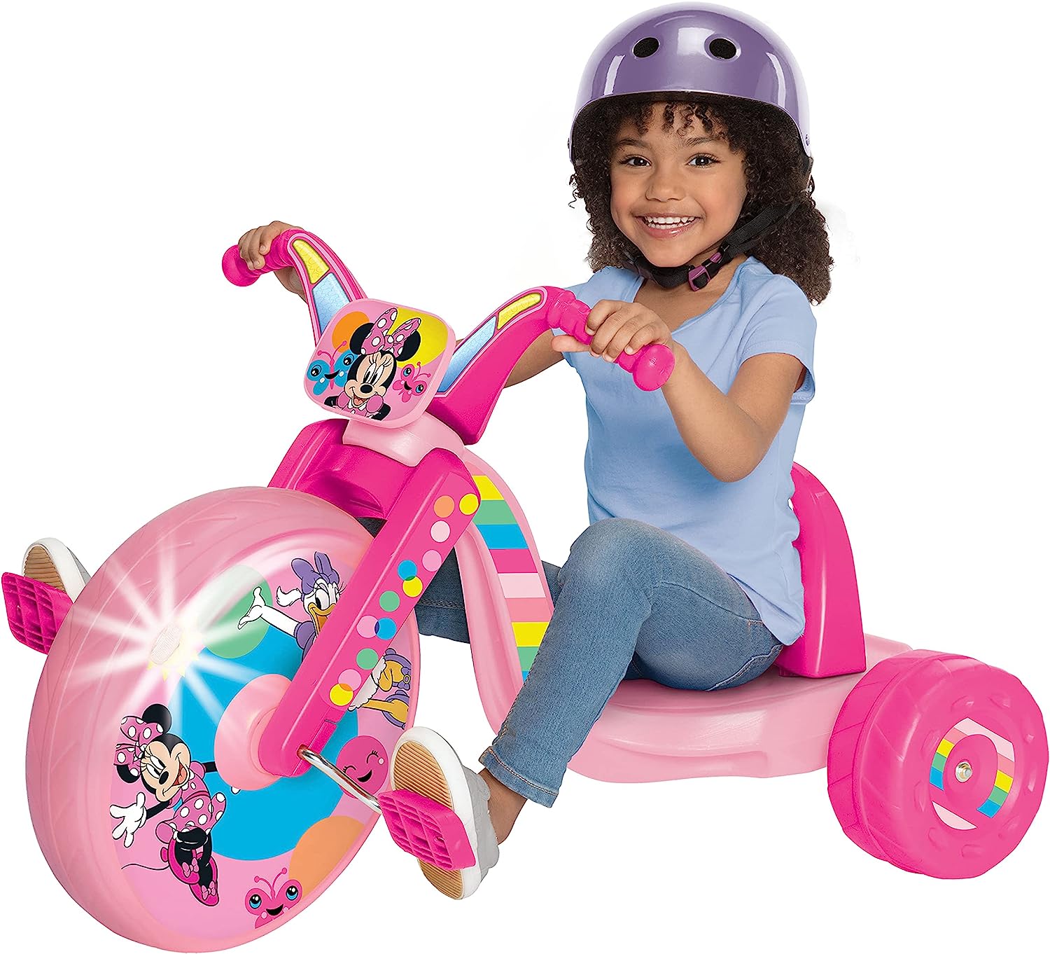 Minnie Mouse Ride-On 15″ Fly Wheels Cruiser Tricycle Bike. Trike Has Built-In Light on Both Sides of Big Wheel. Ages 3-7. for Kids 41-44 Tall - 70 lbs. Weight Limit