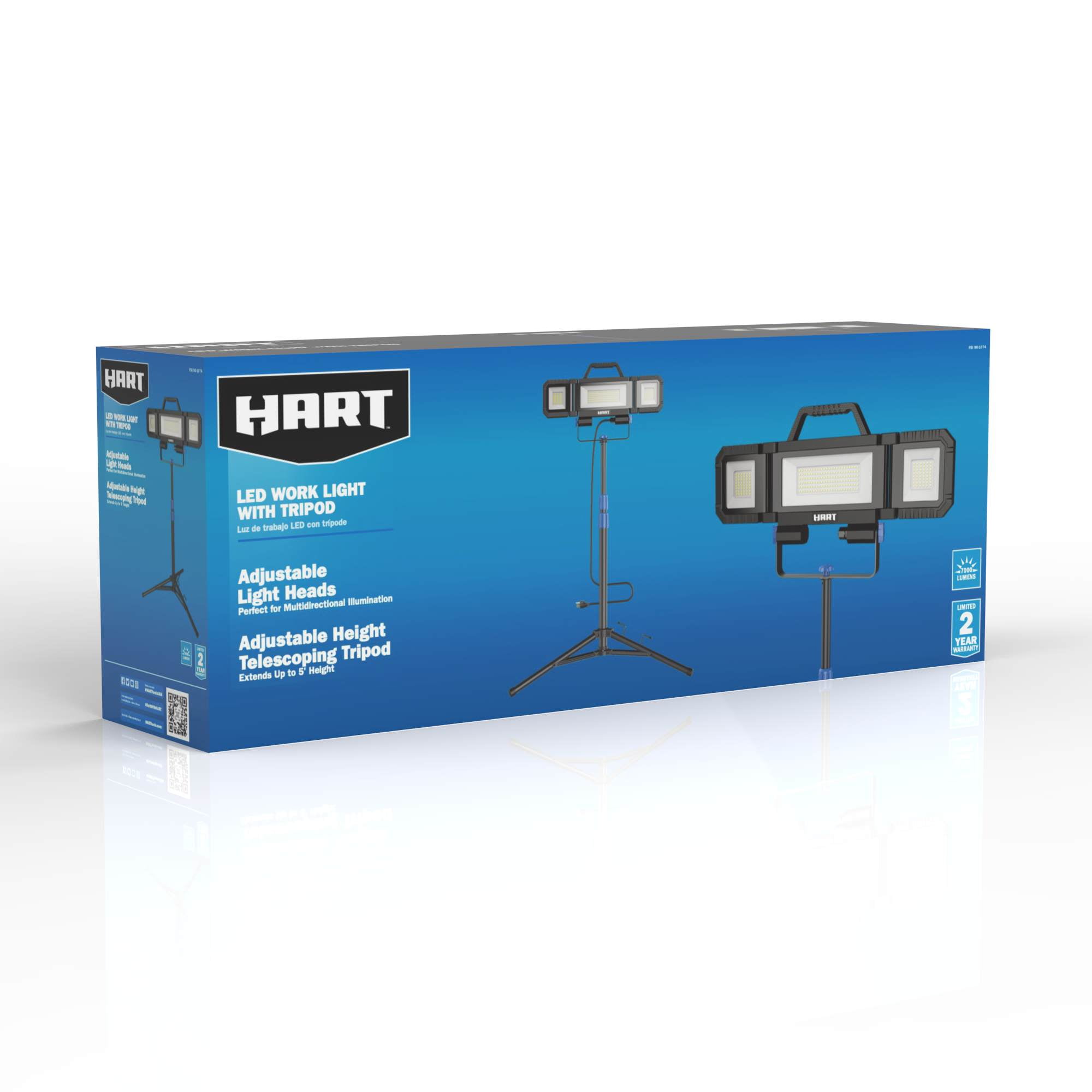 HART LED 3-Head Adjustable Plug-in Work Light with Tripod. 7000 Lumens