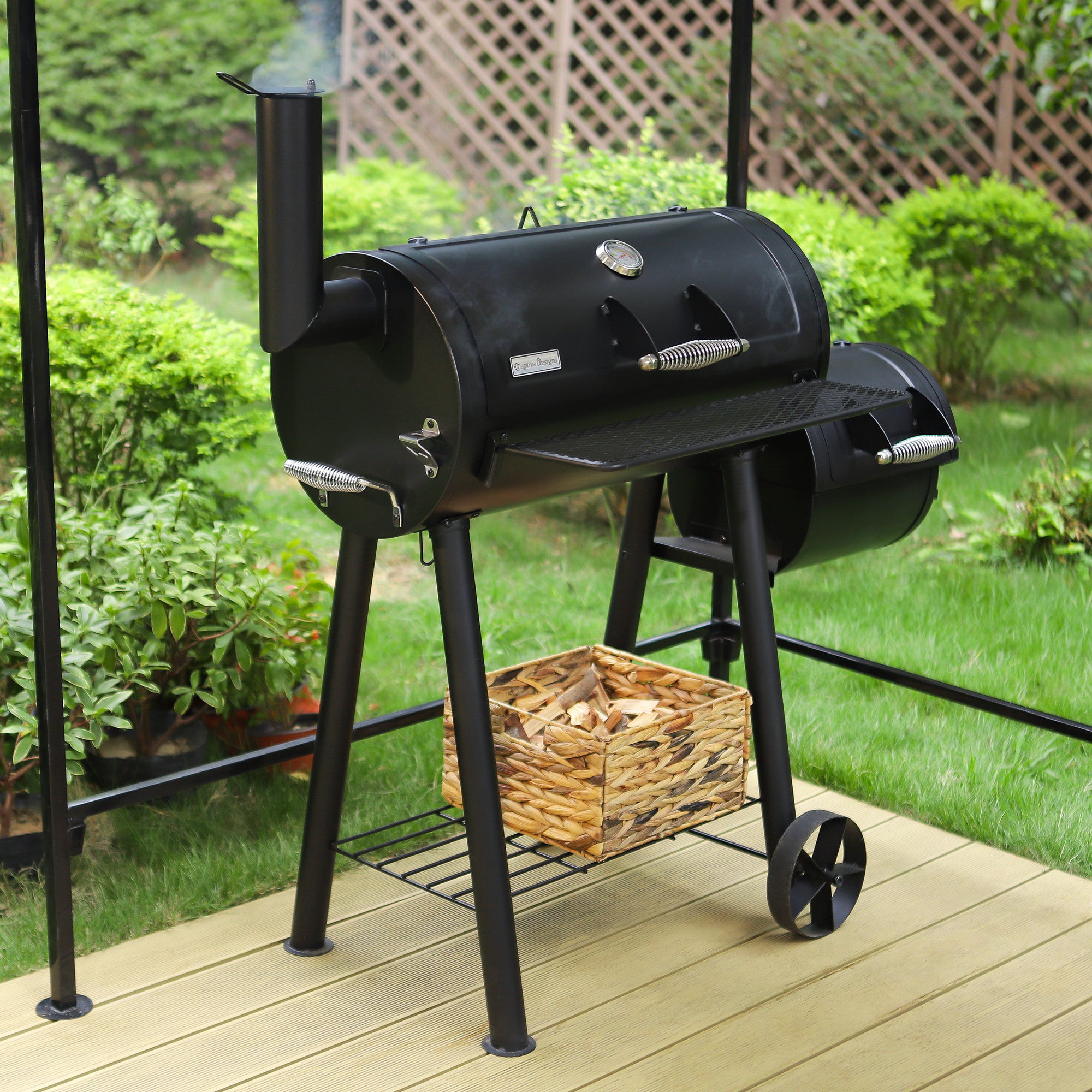 Sophia & William Portable BBQ Charcoal Grill with Offset Smoker. Black