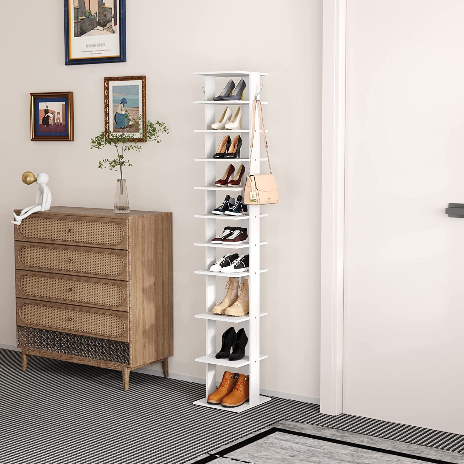HOMEFORT 10-Tier Vertical Shoe Rack Corner Shoe Tower. White