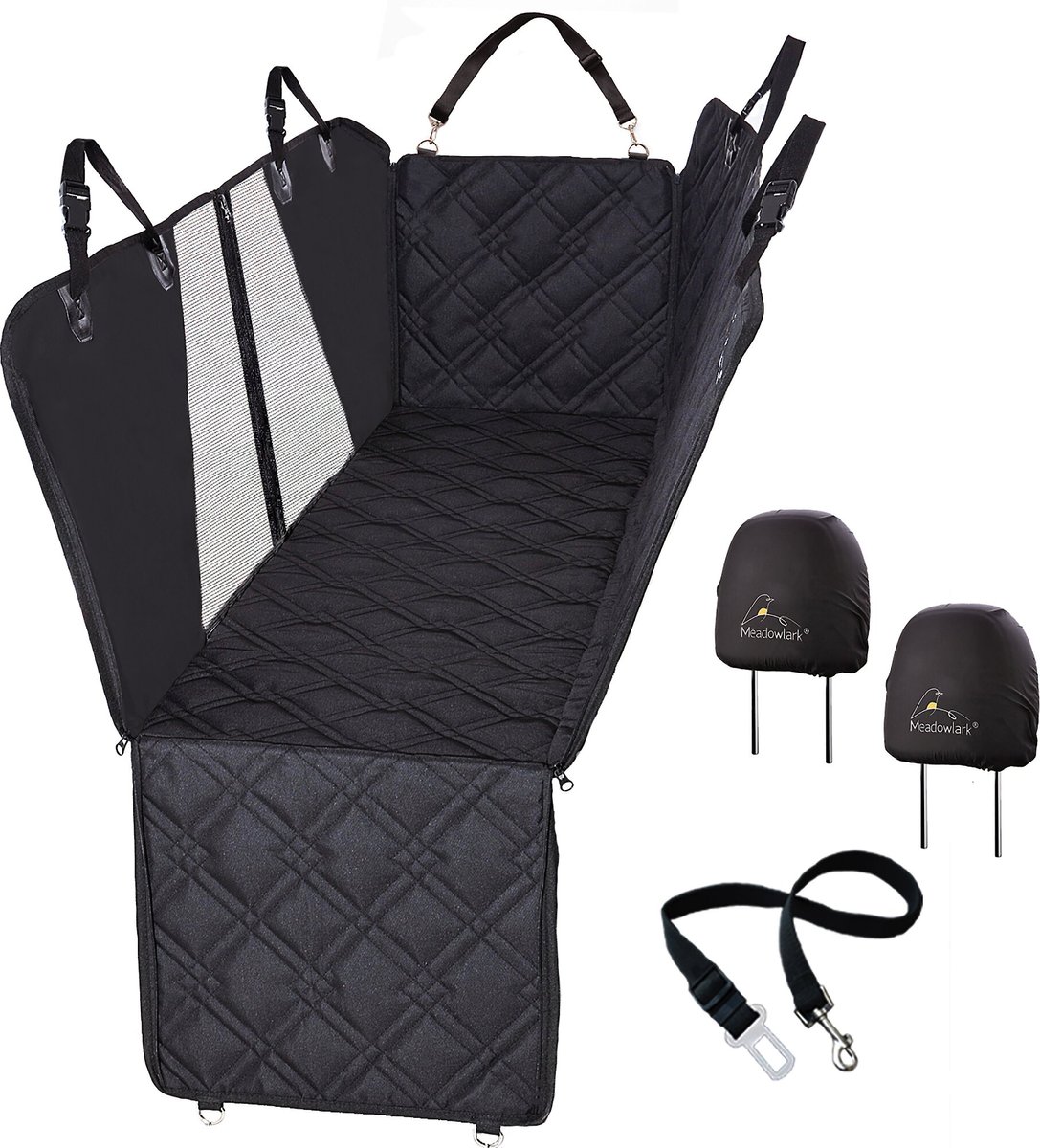 Meadowlark Premium Hammock Pet Car Seat Cover with Mesh Window. Black