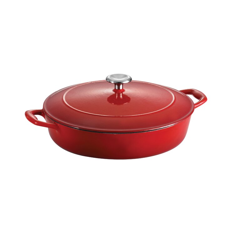 Tramontina Gourmet Enameled Cast Iron 4 Quarts qt. Round Braiser with Lid - Gradated Red