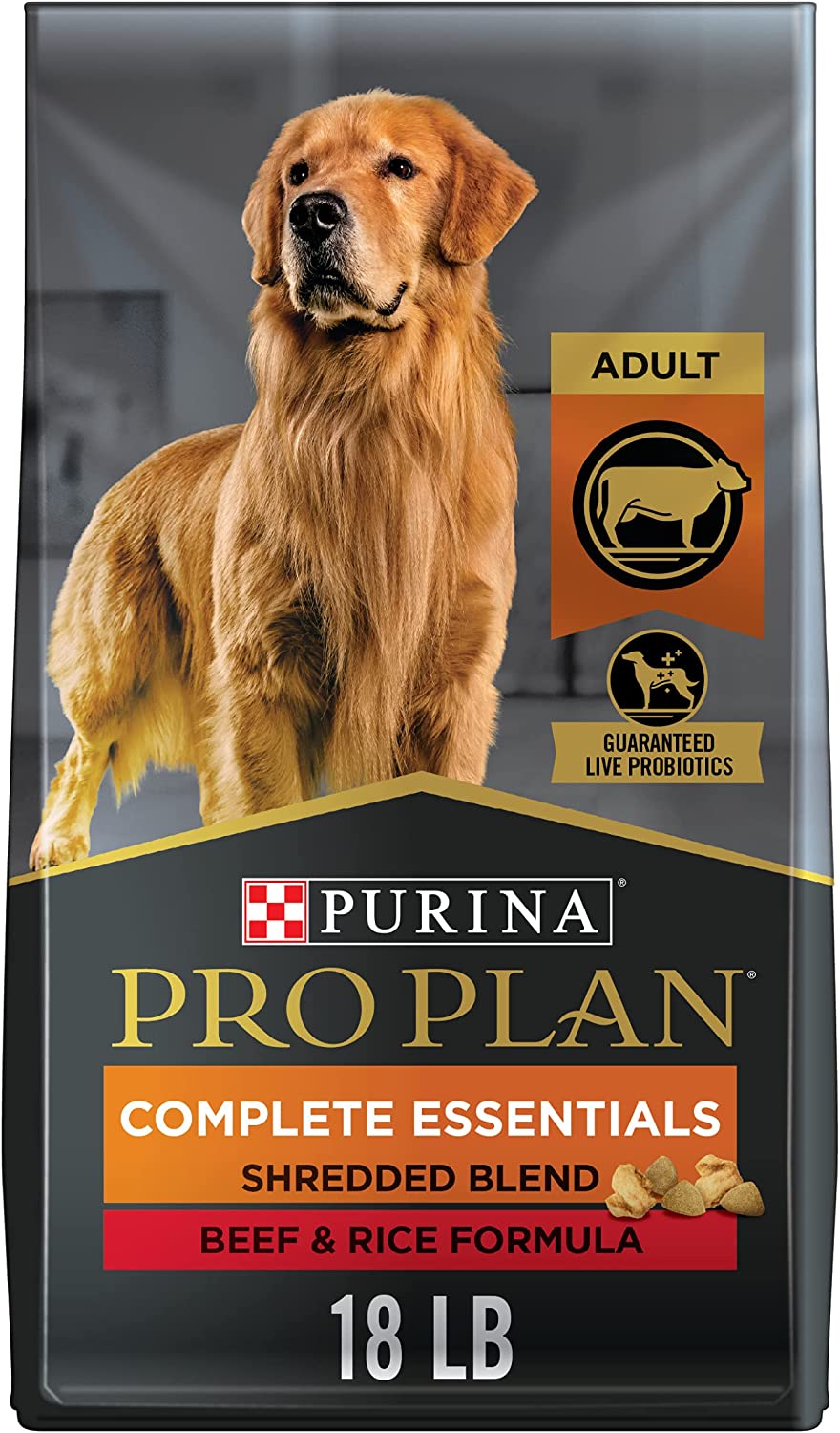 Purina Pro Plan High Protein Dry Dog Food With Probiotics for Dogs. Shredded Blend Beef & Rice Formula - 18 lb. Bag