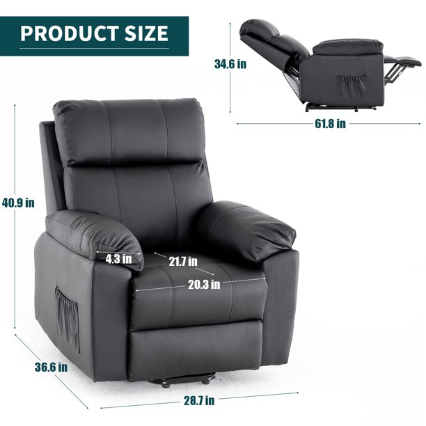 Erommy Power Lift Recliner.Heated PU Leather Chair with Massage.Black