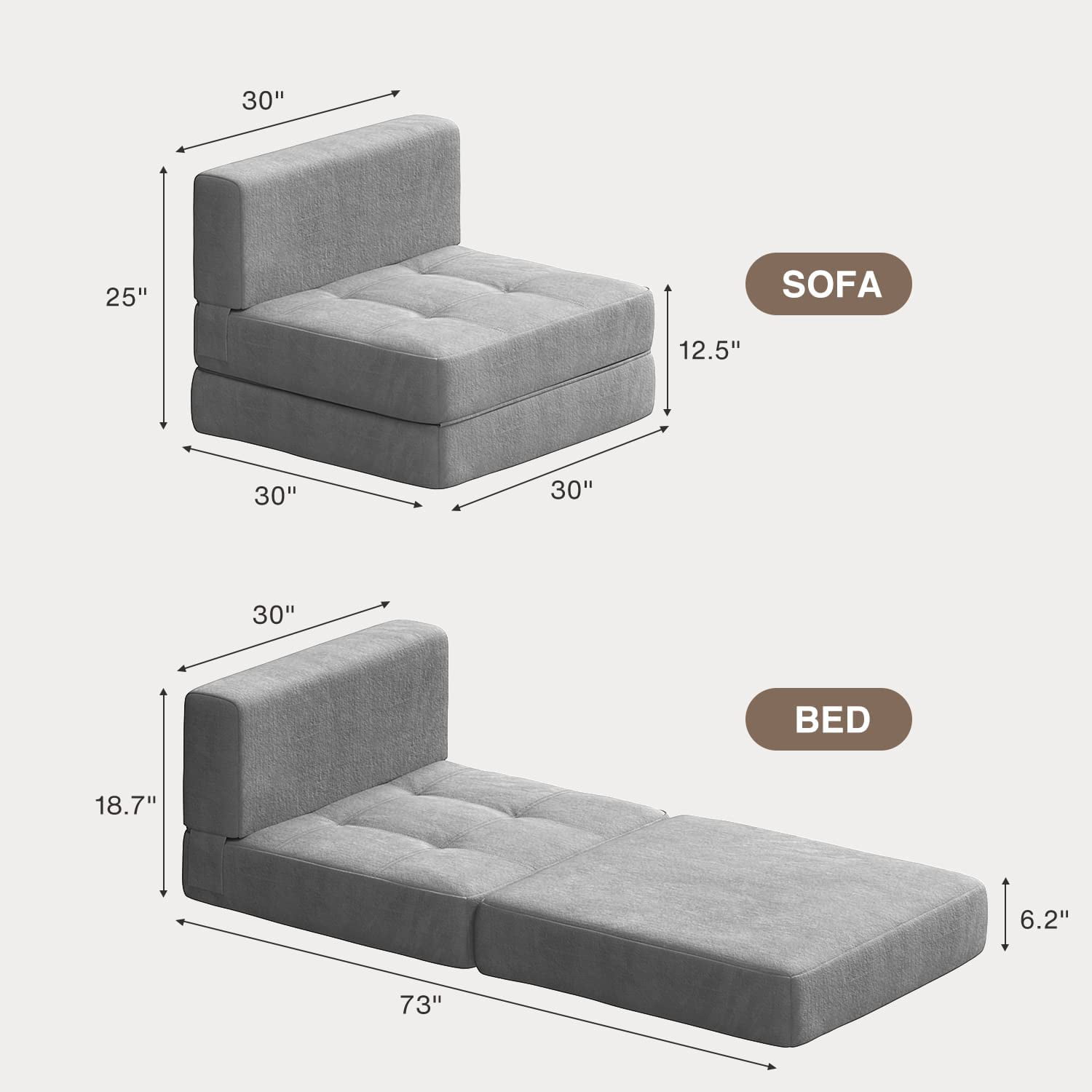 Aiho Chair Bed. Sleeper Sofa Bed with Removable Cover Light Gray