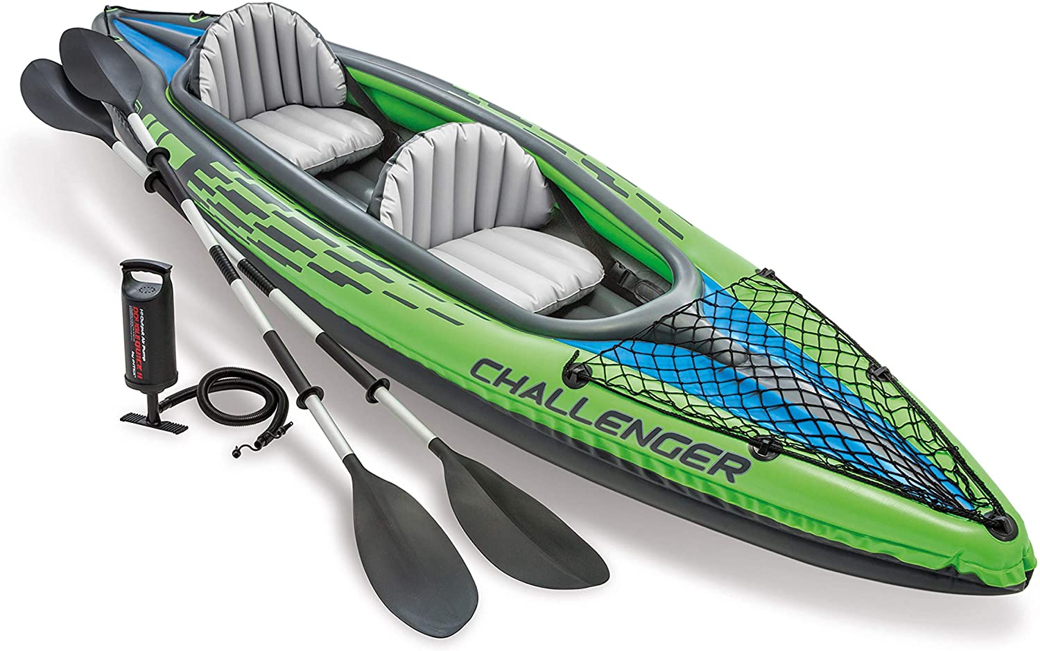Intex Challenger K2 Kayak. Inflatable Kayak Set with Aluminum Oars and High Output Air-Pump