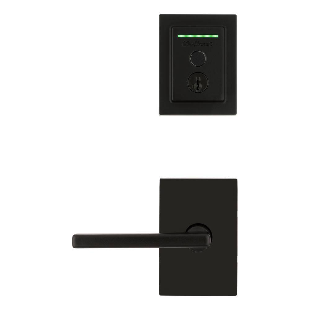 Kwikset 720HFLxHalo Halo Touch Matte Black Contemporary Fingerprint Wi-Fi Smart Lock Deadbolt Feat SmartKey and Halifax Rectangular Lever