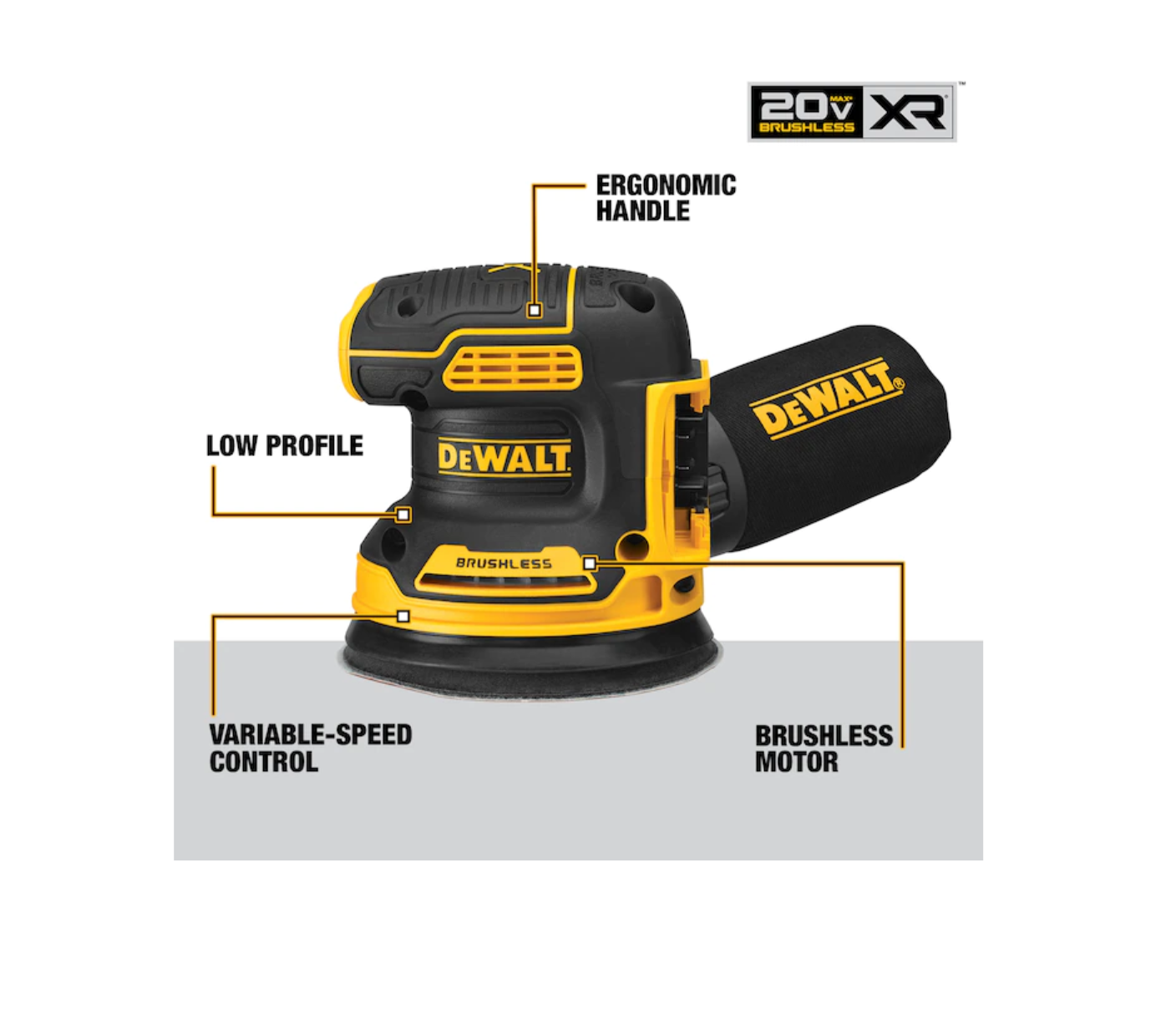 DEWALT DCW210B 20-Volt Brushless Cordless Variable Speed Random Orbital Sander with Dust Management