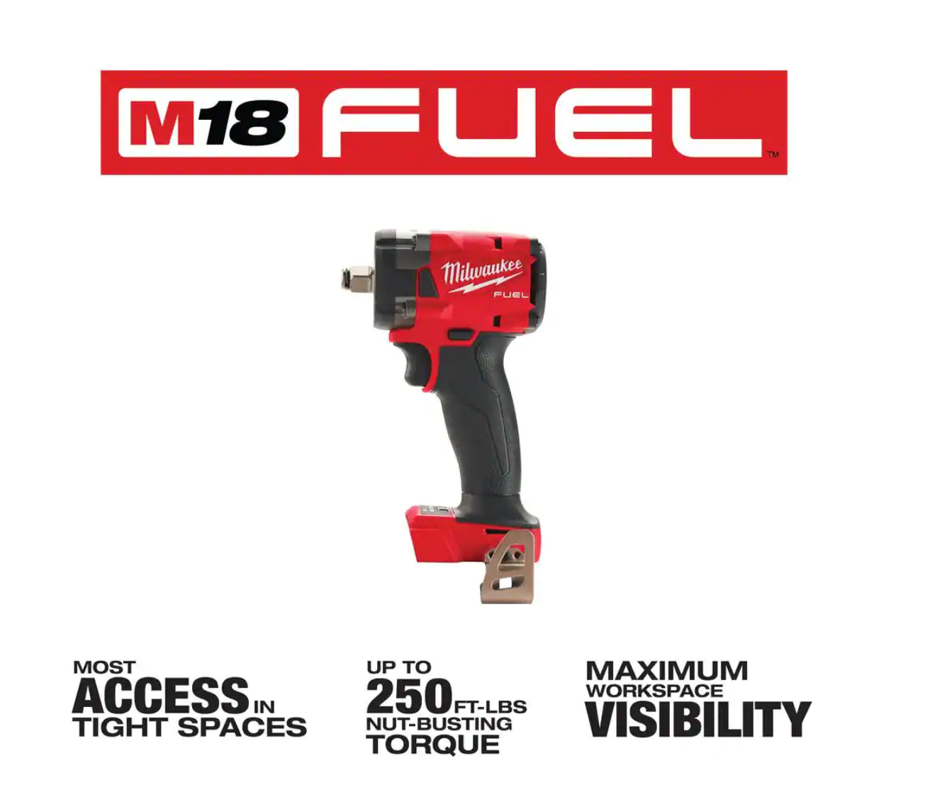 Milwaukee 2855-20 M18 FUEL GEN-3 18V Lithium-Ion Brushless Cordless 1/2 in. Compact Impact Wrench with Friction Ring (Tool-Only)