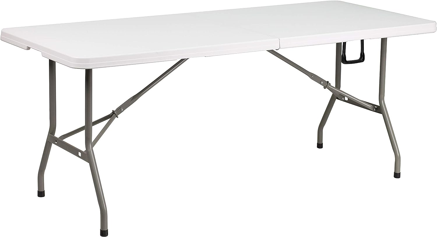 Flash Furniture Elon 6-Foot Bi-Fold Granite White Plastic Banquet and Event Folding Table with Carrying Handle