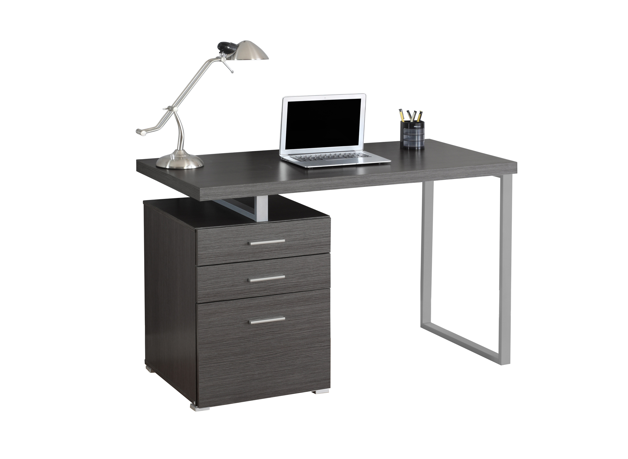Computer Desk. Home Office. Laptop. Left. Right Set-up. Storage Drawers. 48″L. Work. Metal. Laminate. Grey. Contemporary. Modern