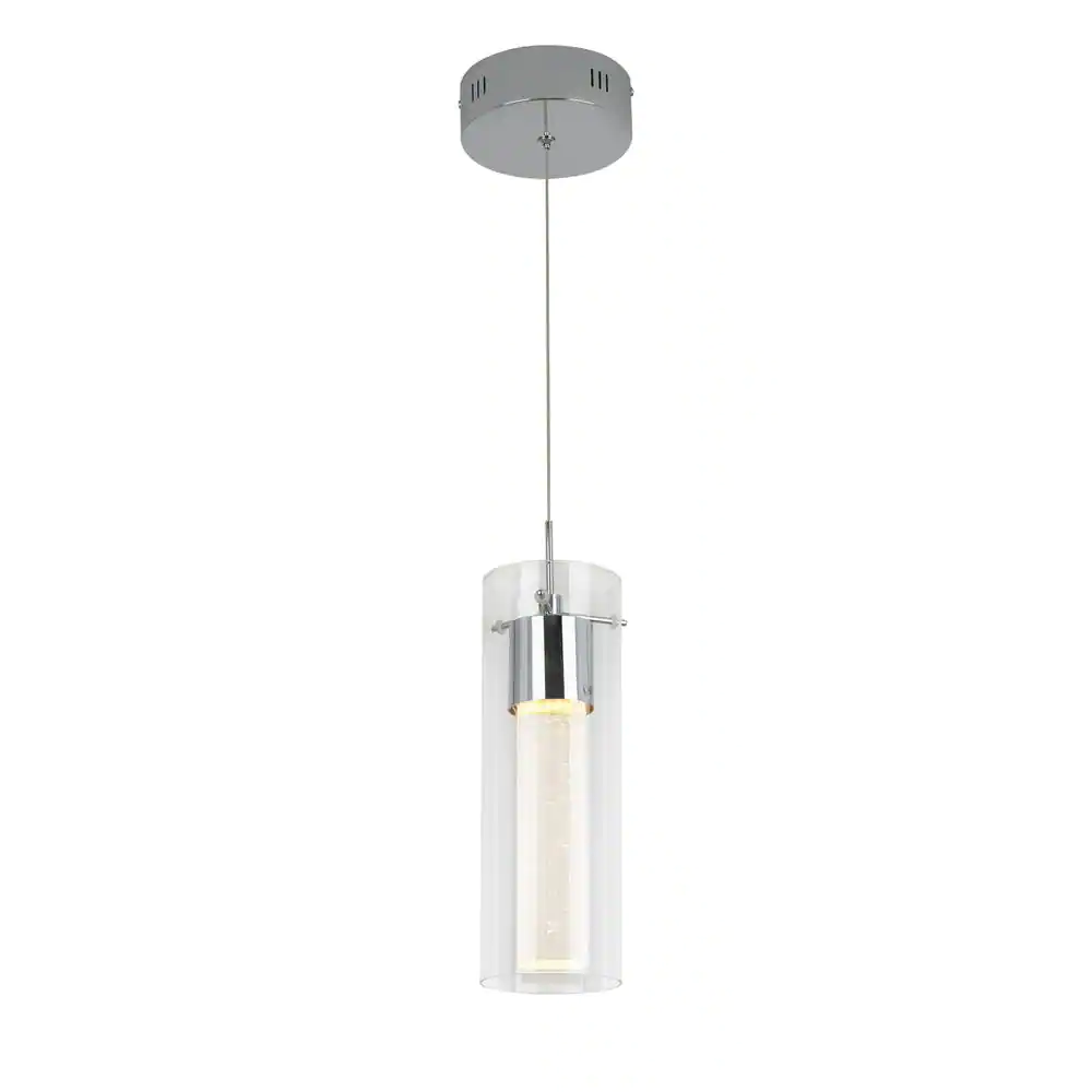 Artika OME1LB-HD2D Essence 1-Light Chrome Modern Integrated LED Ceiling Hanging Pendant Light for Kitchen Island with Bubble Glass Diffuser