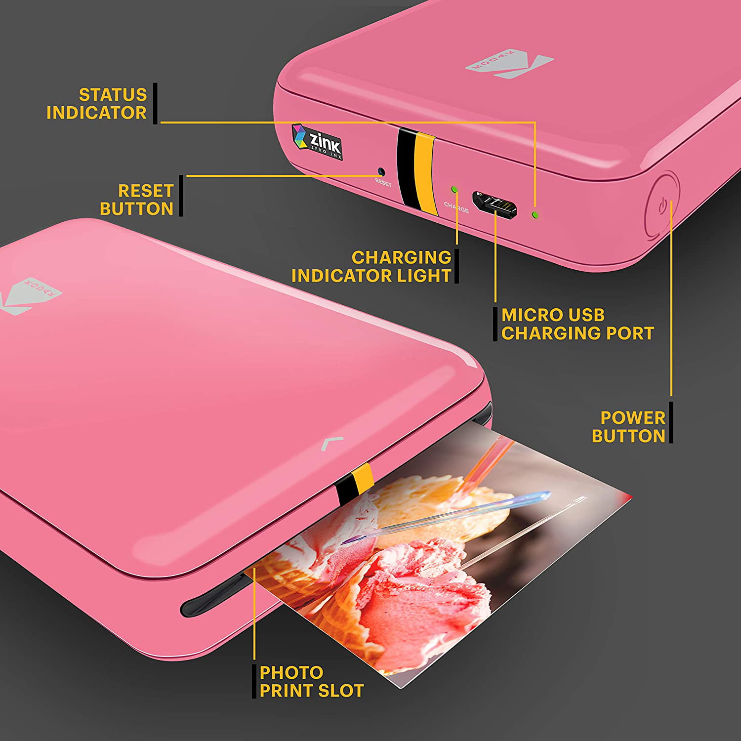 Kodak Step Wireless Photo Printer (Pink) Compatible with iOS & Android Devices