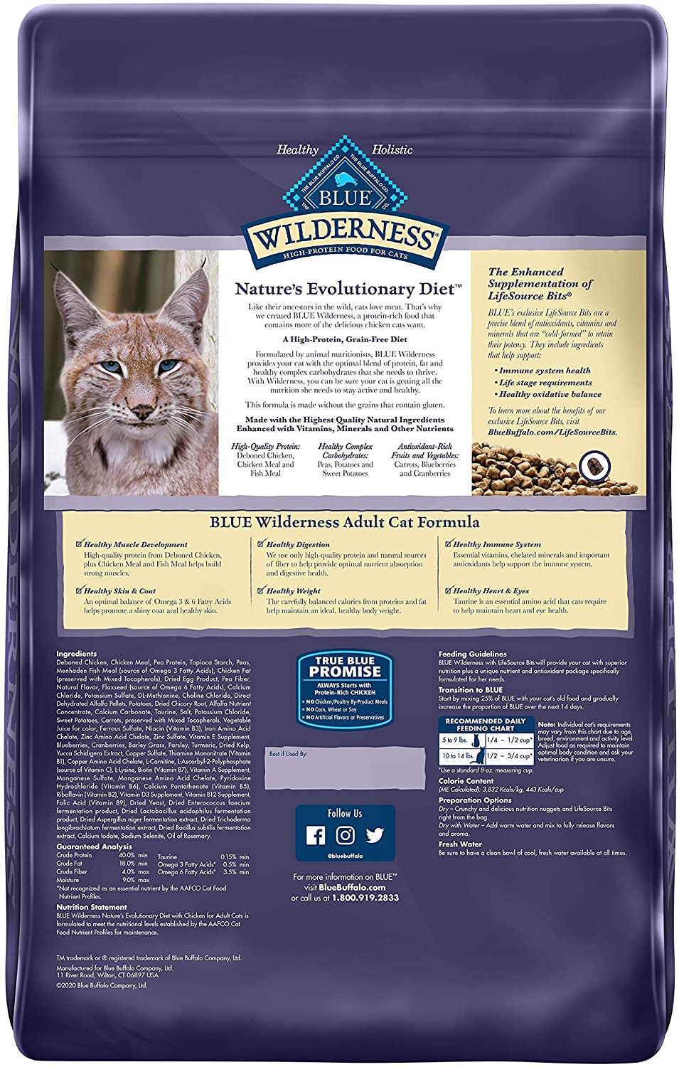 Blue Buffalo Wilderness High Protein. Natural Adult Dry Cat Food. Chicken 6-lb