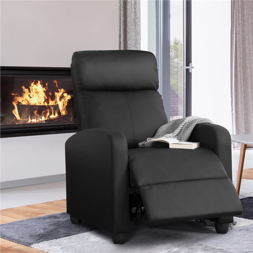 Easyfashion Faux Leather Push Back Theater Recliner. Black
