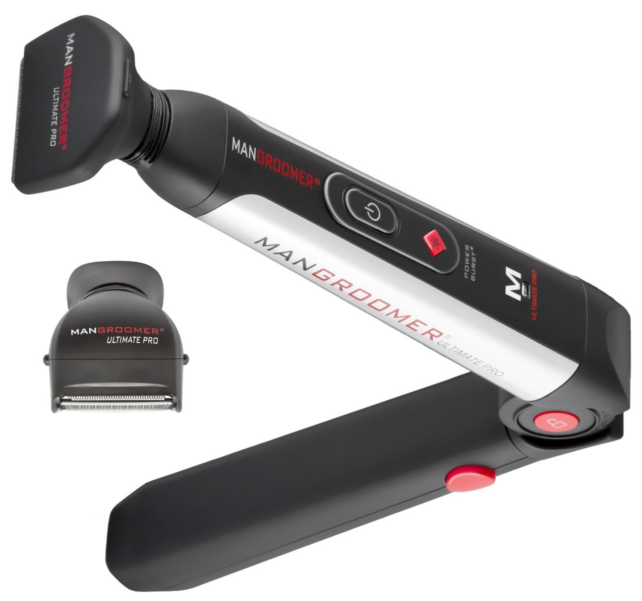 MANGROOMER - ULTIMATE PRO Back Shaver with 2 Shock Absorber Flex Heads. Power Hinge. Extreme Reach Handle and Power Burst
