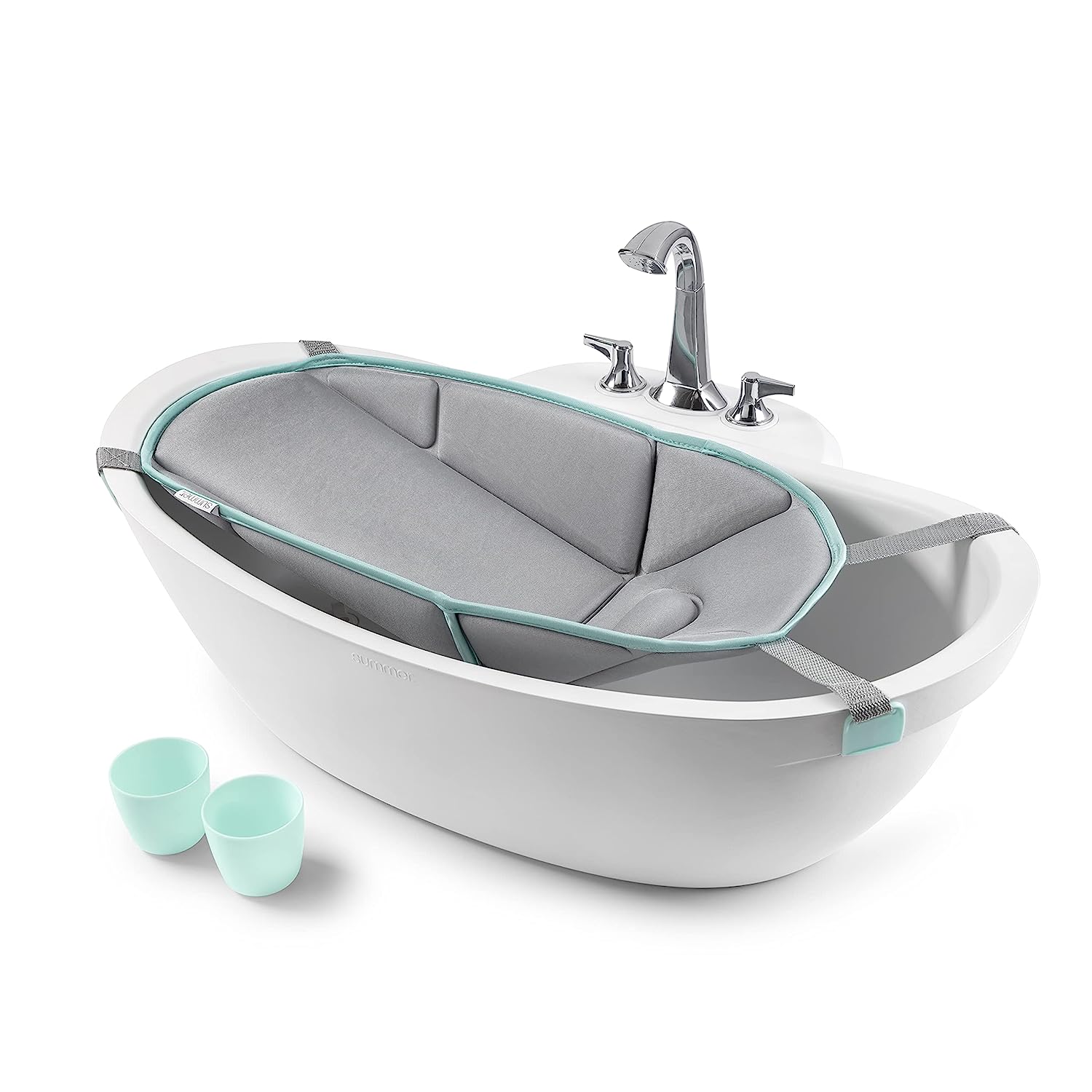Summer® My Size™ Tub 4-in-1 Modern Bathing System - for Ages 0-24 Months – Baby Bathtub Includes Soft Support. Pull-Down Sprayer and Removable Water Tank. Rinse and Pour Cups. and Drain Plug