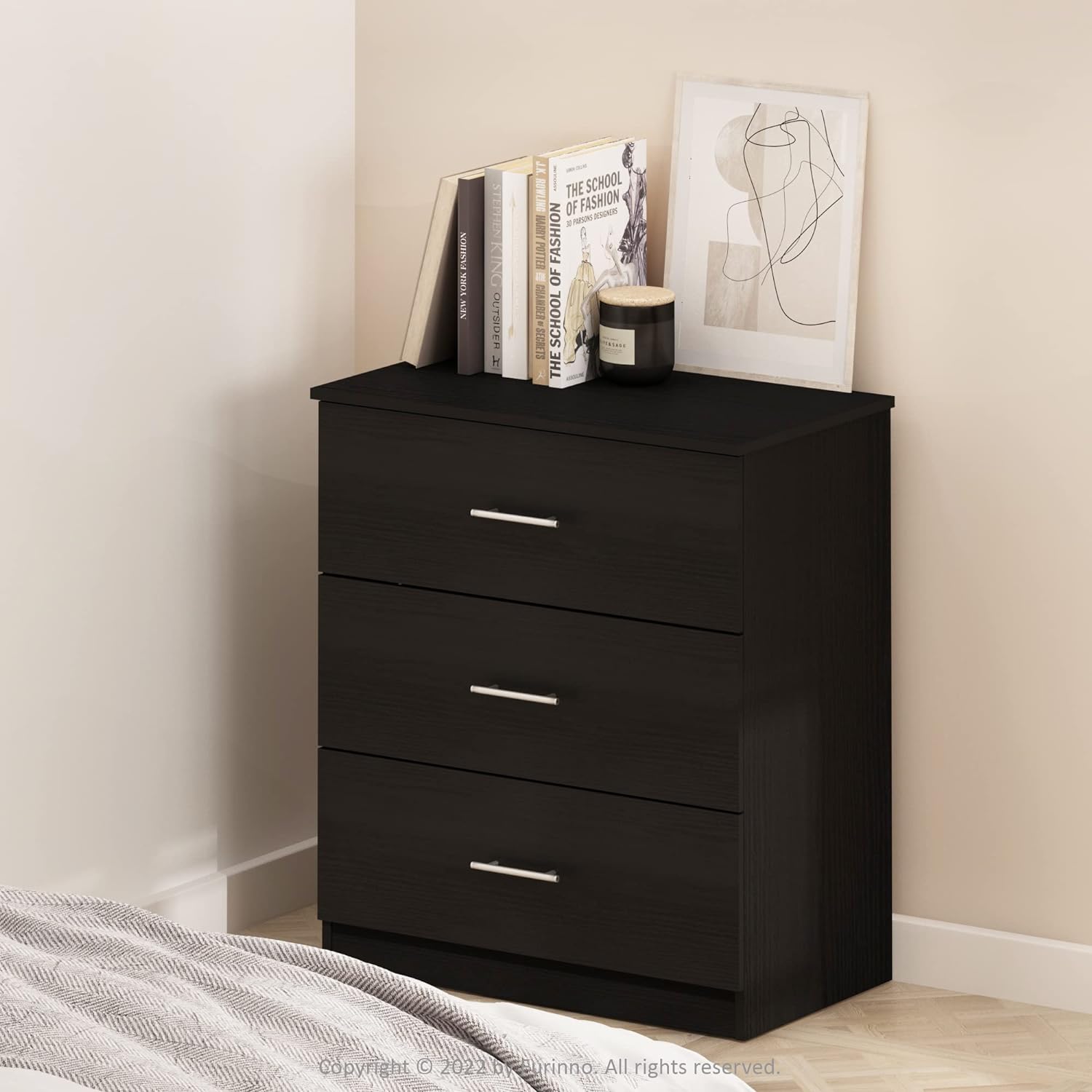 Furinno Tidur Simple Design Dresser. 3-Drawer Handle. Americano
